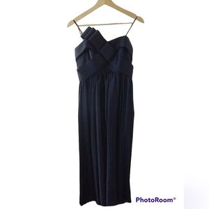 JS Collections Women's Sleeveless with‎ Bow Long Dress Silk Navy Blue Gown Sz 8